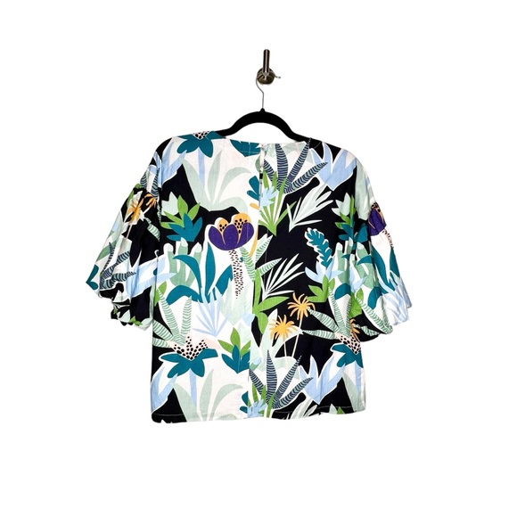 Oliphant Puff-Sleeve Botanical Print Poplin Blouse  in Multicolor Size XS - Picture 4 of 4